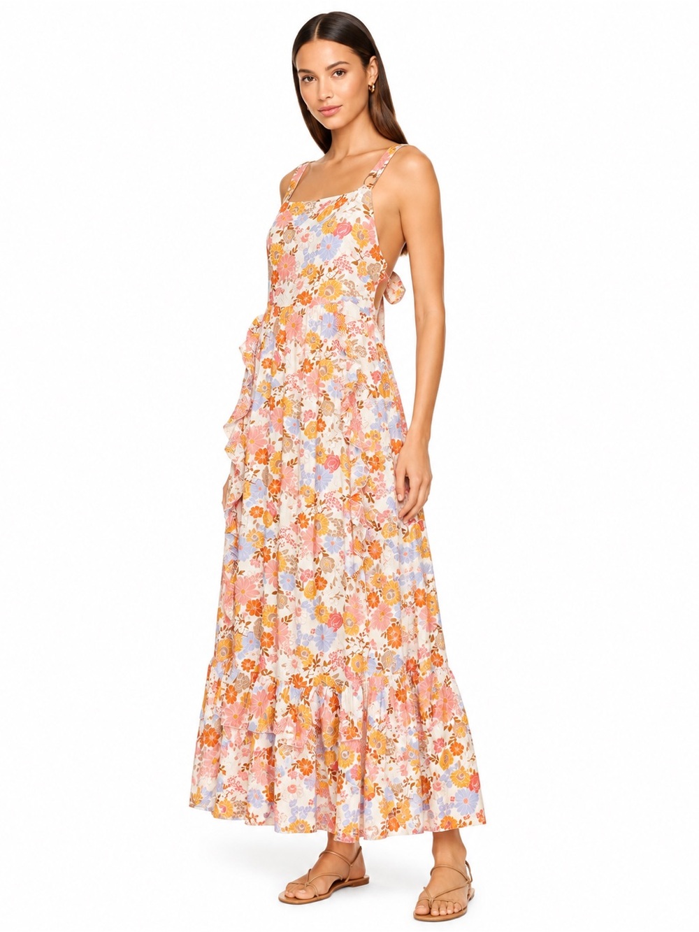Anthropologie Abel the Label Floral Open Back Ruffle Maxi Dress Size Large